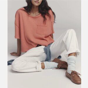 Pilcro by Anthropologie Coral Rose Chest Pocket Waffle Cropped Tee